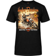 Black t-shirt with Harley Davidson graphic featuring a rider on a motorcycle.