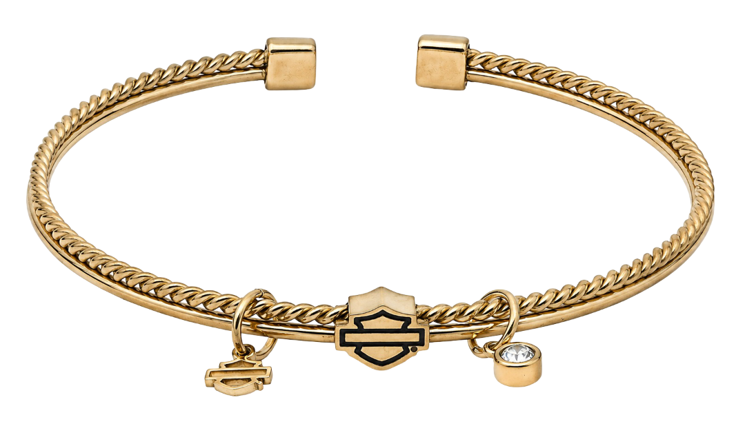 Harley-Davidson Women's Bar & Shield Charms Textured Cuff Bracelet - Gold