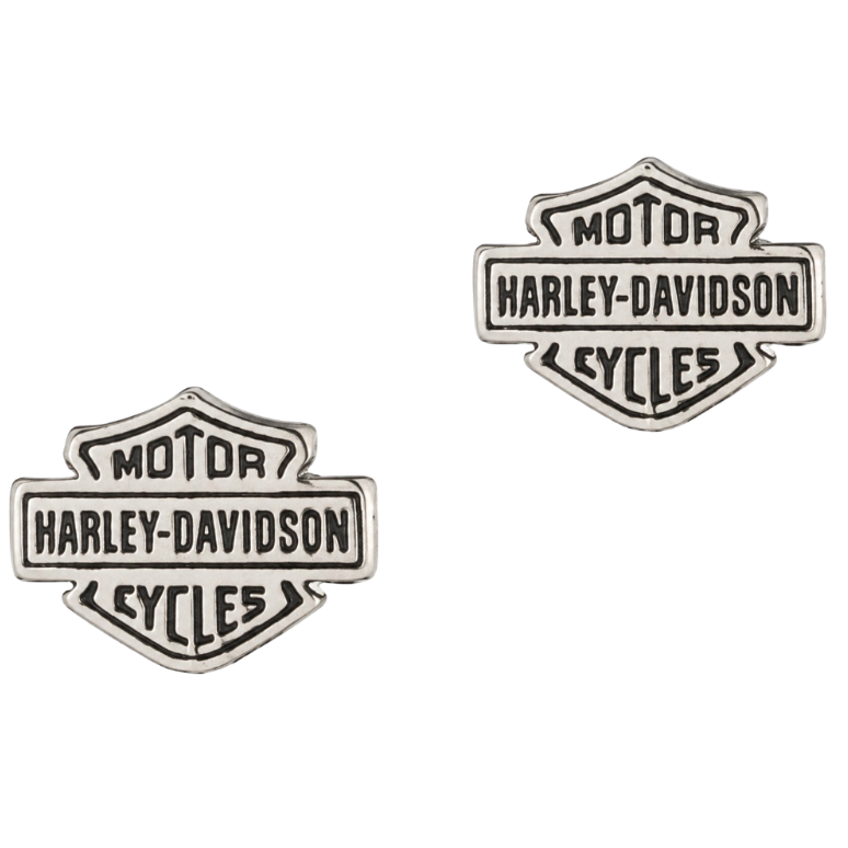 Harley-Davidson Women's 10mm Script Bar & Shield Logo Stud Earrings - Silver