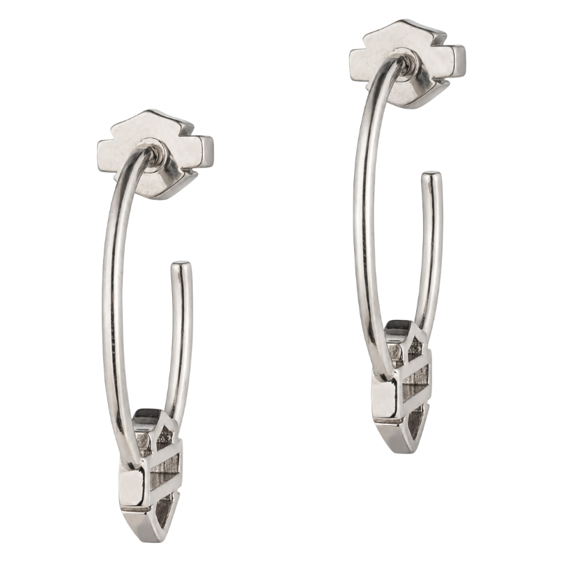 Harley-Davidson Women's 30mm Open Bar & Shield Hoop Earrings - Silver
