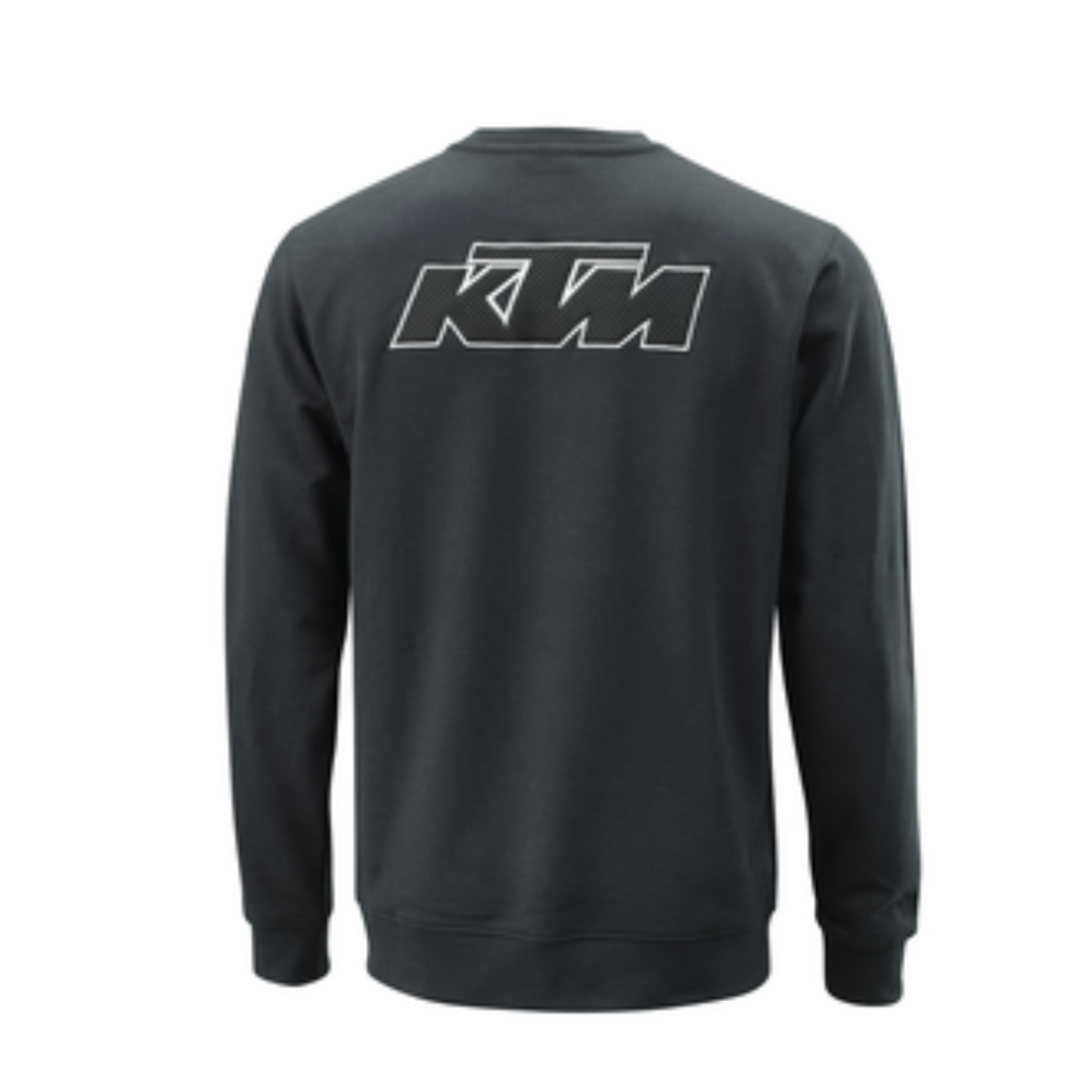 Black sweatshirt with KTM logo on the back against a white background