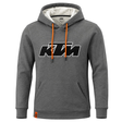 Gray hoodie with KTM logo and orange drawstrings on a white background