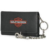 Harley-Davidson Men's Bar & Shield Embroidered Leather Trucker Wallet w/Chain - Black
