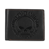 Harley-Davidson Men's Classic Genuine Pebble Leather Skull Passcase Wallet - Black