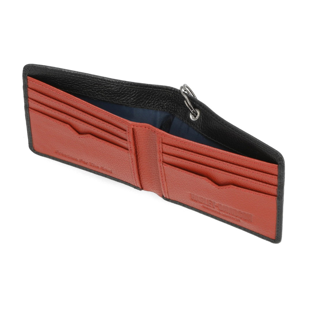 Harley-Davidson Men's Bar & Shield Core Pebble Biker Chain Bi-Fold Wallet - Black