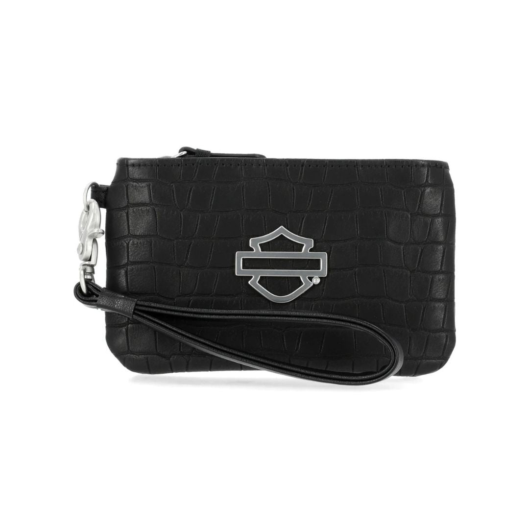 Harley-Davidson Women's Metal Bar & Shield Croco Coin Case w/Wristlet - Black