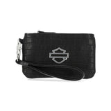 Harley-Davidson Women's Metal Bar & Shield Croco Coin Case w/Wristlet - Black