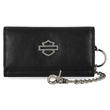 Harley-Davidson Men's Open B&S Trucker Biker Chain Leather Wallet - Black
