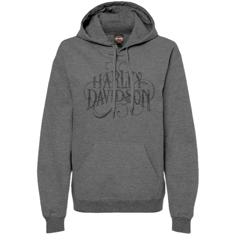 Harley-Davidson Women's Gothic Script Embellished Pullover Hoodie  - Nickel