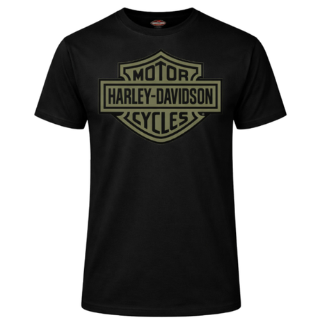 Black t-shirt with Harley-Davidson logo on a white background