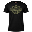 Black t-shirt with Harley-Davidson logo on a white background