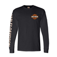 Black long-sleeve shirt with Harley-Davidson logo and text on a white background