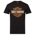 Black t-shirt with orange and white Harley-Davidson logo on a white background