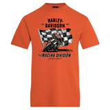 Orange t-shirt with Harley Davidson graphic design on a white background