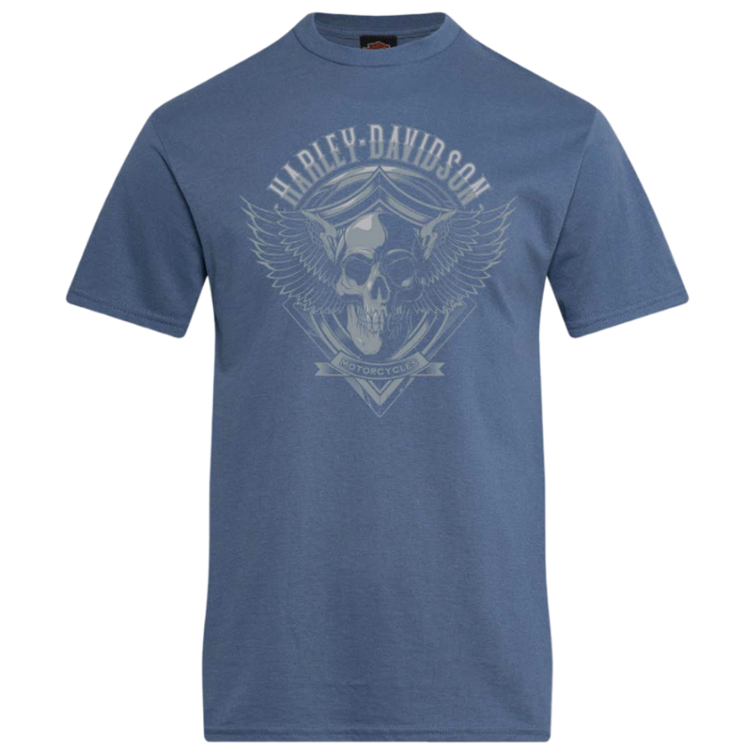 Blue t-shirt with Harley-Davidson logo on a white background