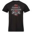 Black t-shirt with Harley-Davidson graphic design on a white background