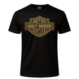 Black t-shirt with gold Harley-Davidson logo on a white background