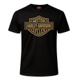 Black t-shirt with gold Harley-Davidson logo on a white background