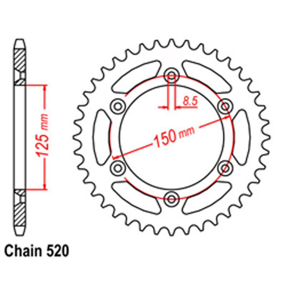 Rear Sprocket - Steel 52T 520P