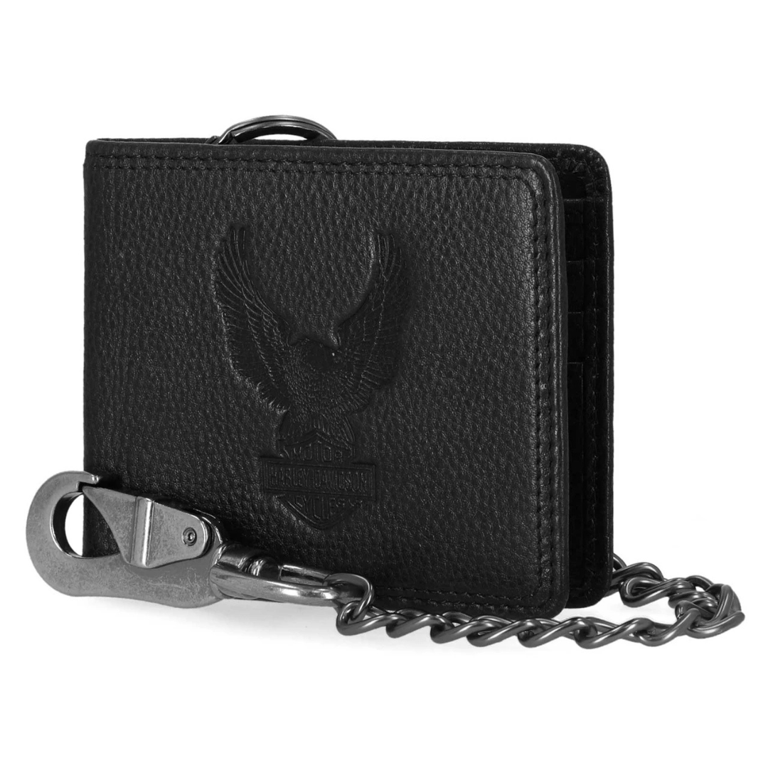 Harley-Davidson Men's Embossed Eagle Billfold Chain RFID Wallet- Black