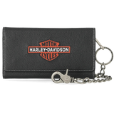 Harley-Davidson Men's Bar & Shield Embroidered Leather Trucker Wallet w/Chain - Black