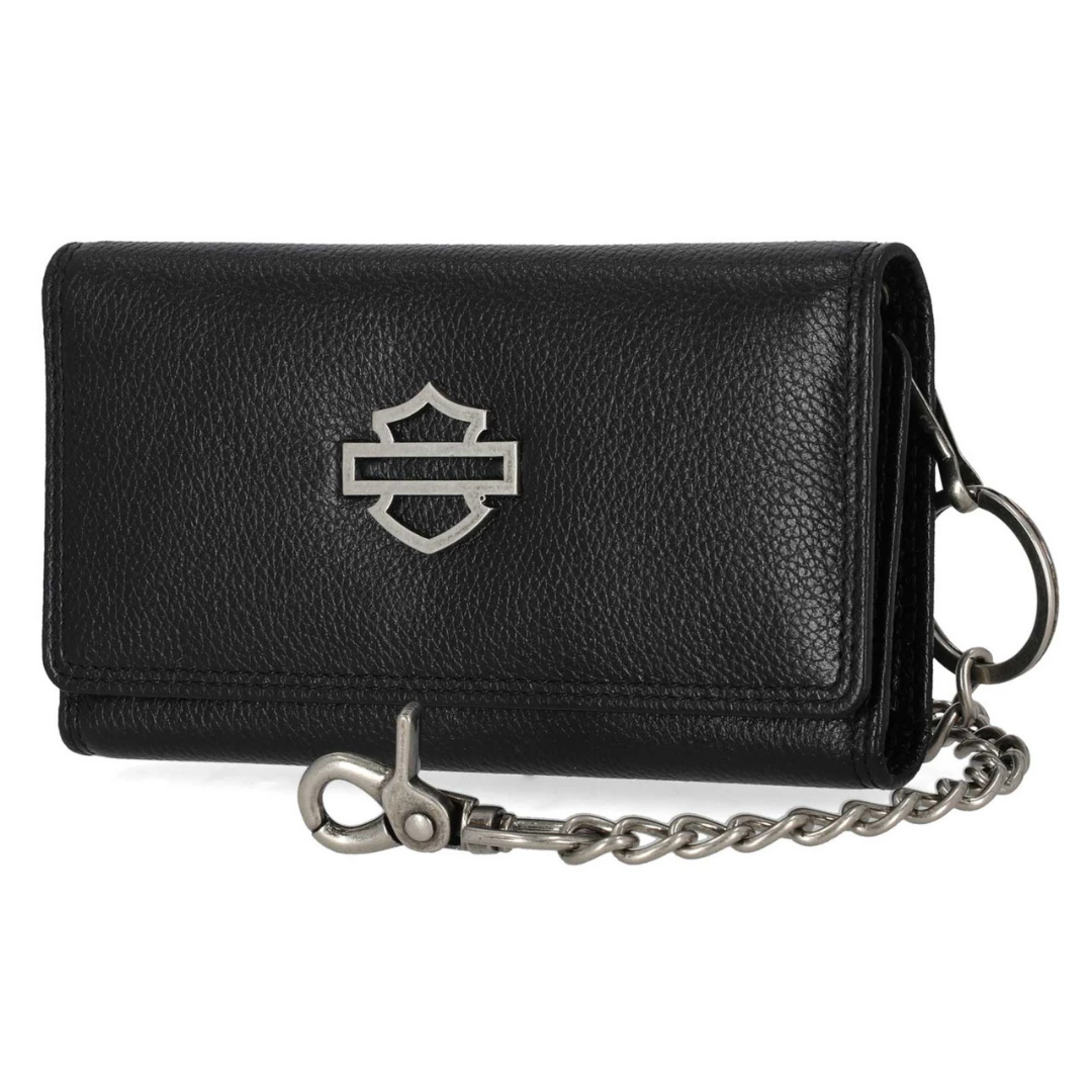 Harley-Davidson Men's Open B&S Trucker Biker Chain Leather Wallet - Black