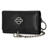 Harley-Davidson Men's Open B&S Trucker Biker Chain Leather Wallet - Black