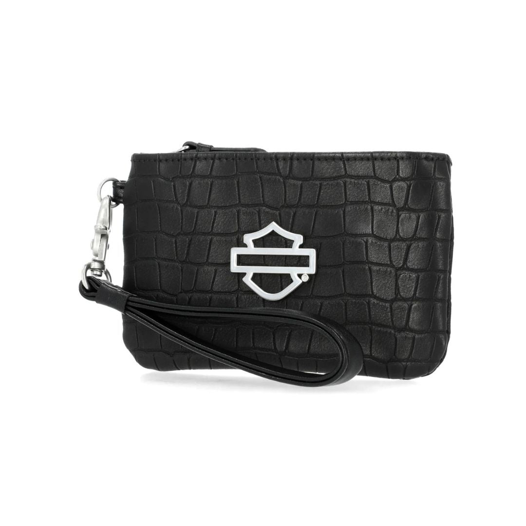 Harley-Davidson Women's Metal Bar & Shield Croco Coin Case w/Wristlet - Black