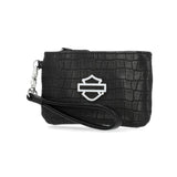 Harley-Davidson Women's Metal Bar & Shield Croco Coin Case w/Wristlet - Black