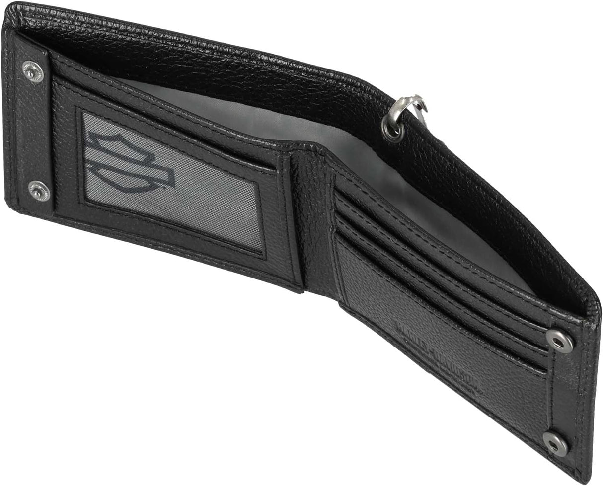 Harley-Davidson Men's Open B&S Slimfold Biker Chain Leather Wallet - Black