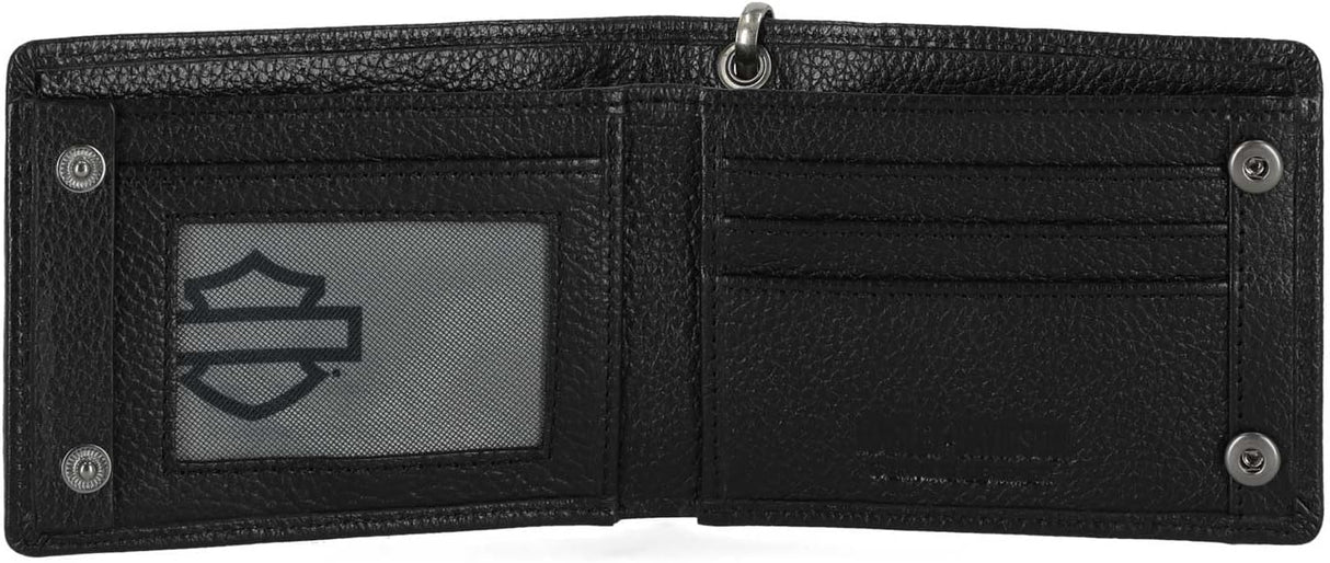 Harley-Davidson Men's Open B&S Slimfold Biker Chain Leather Wallet - Black