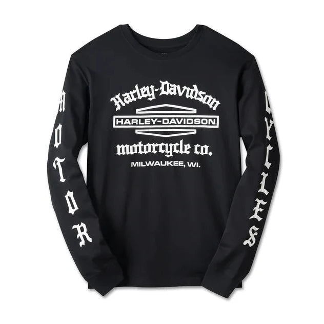 トップス Harley-Davidson Old English Font Long T Harley-Davidson Men's Old English Stacked Long Sleeve T