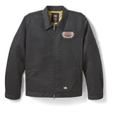 Black jacket with a Dickies logo on a white background