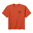 Orange t-shirt with a logo on the chest against a white background