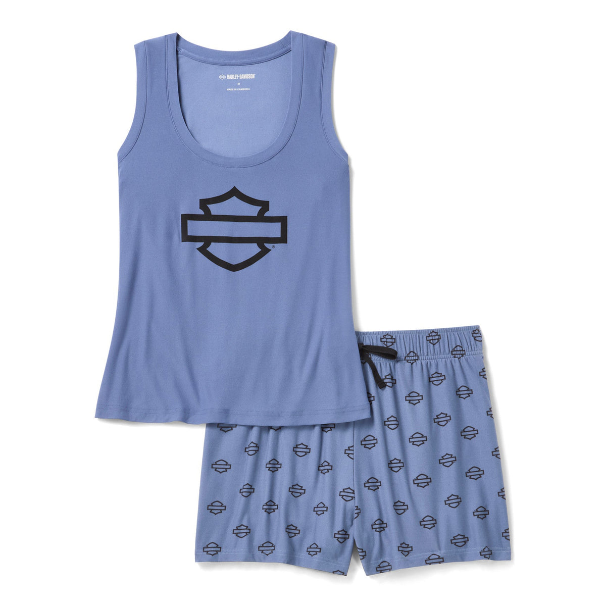 Harley-Davidson Women's Open Bar & Shield AOP Pajama Short Set - Bijou Blue