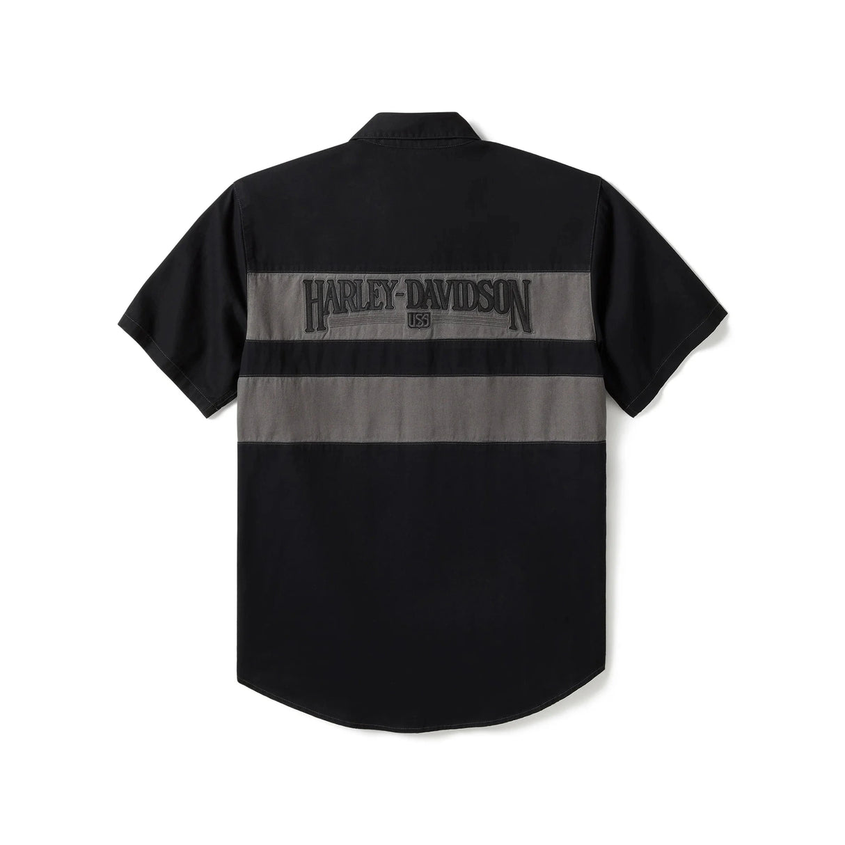 Black and gray short-sleeve shirt with Harley-Davidson logo on a white background