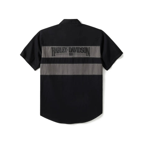 Black and gray short-sleeve shirt with Harley-Davidson logo on a white background