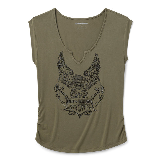 Green tank top with an eagle graphic on a white background