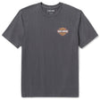 Gray t-shirt with a logo on the chest against a white background