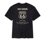Black t-shirt with Harley-Davidson Route 66 branding on a white background