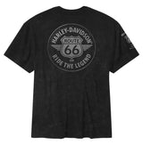 Black t-shirt with Harley-Davidson Route 66 graphic on a white background