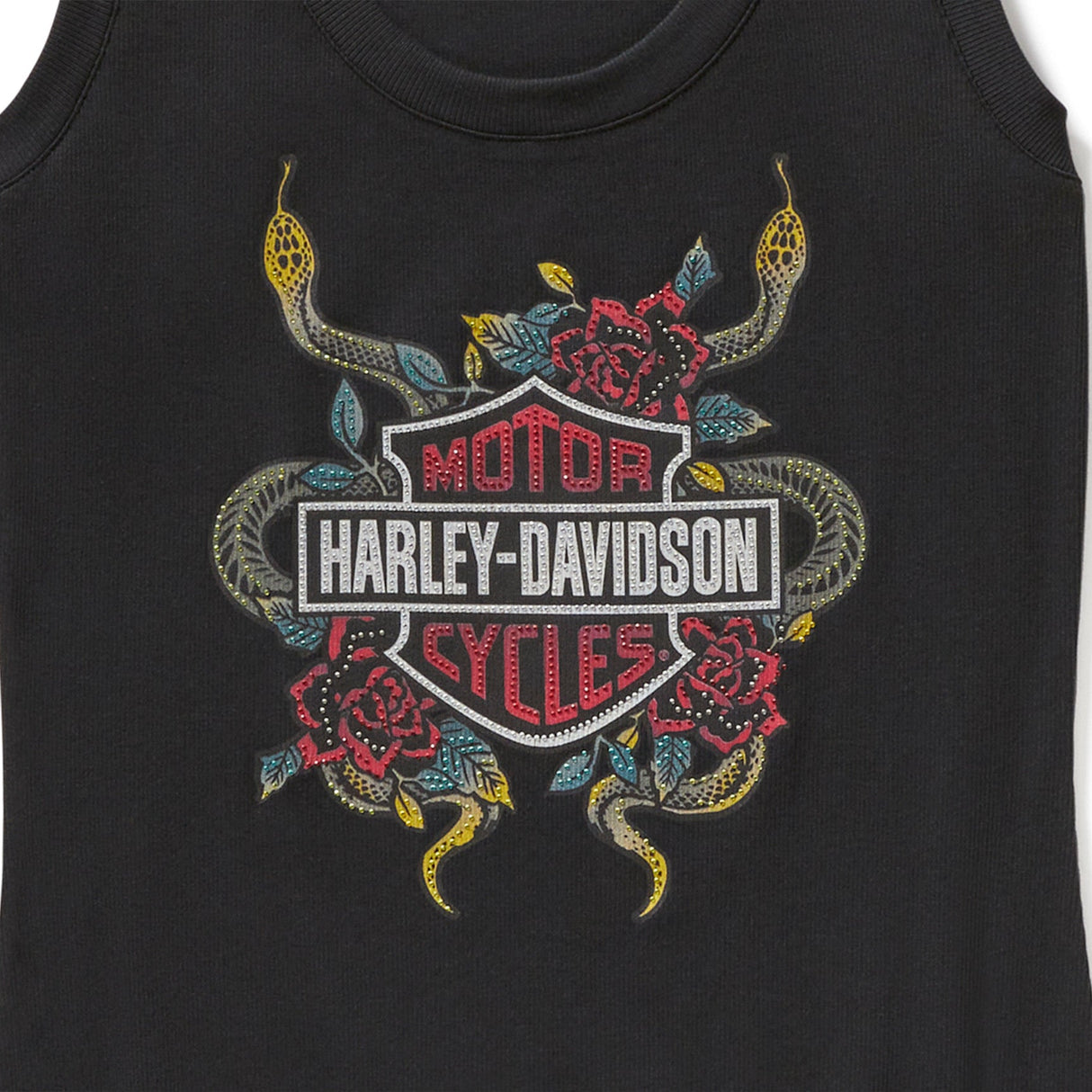 Harley-Davidson Women's Serpent Rose Bling Ribbed Tank - Blacl