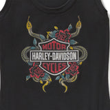 Harley-Davidson Women's Serpent Rose Bling Ribbed Tank - Blacl