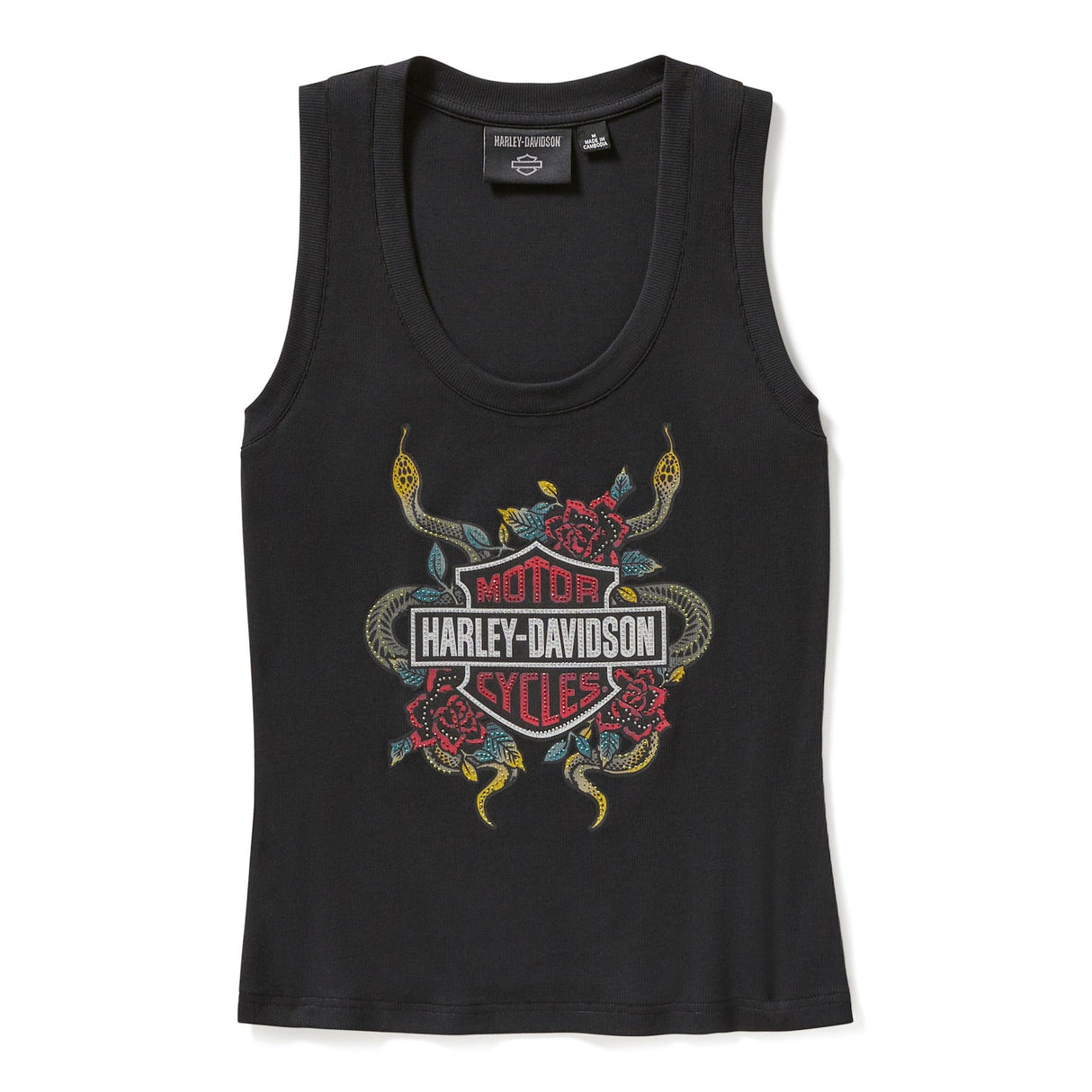 Harley-Davidson Women's Serpent Rose Bling Ribbed Tank - Blacl