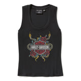 Harley-Davidson Women's Serpent Rose Bling Ribbed Tank - Blacl