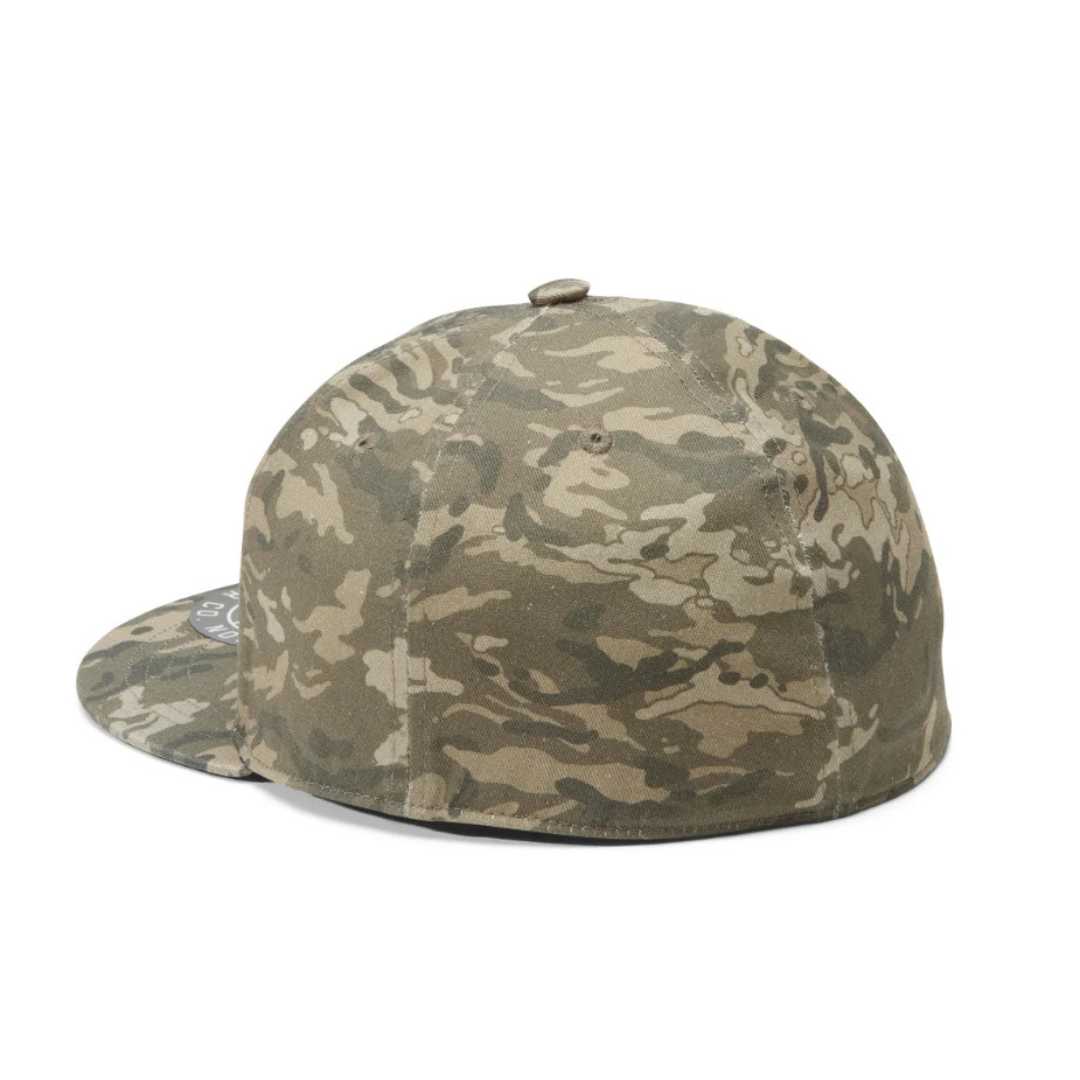Camouflage-patterned baseball cap on a white background