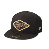 Black Harley-Davidson cap with gold logo on a white background