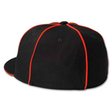 Black cap with red accents on a white background
