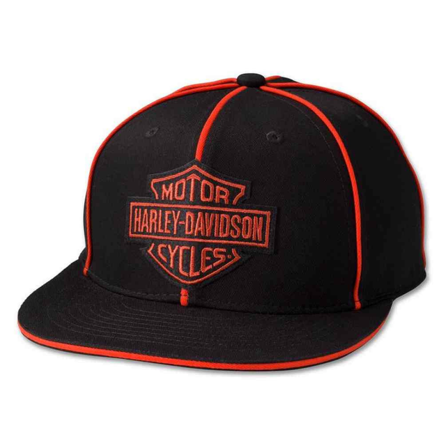 Black and red Harley-Davidson cap on a white background