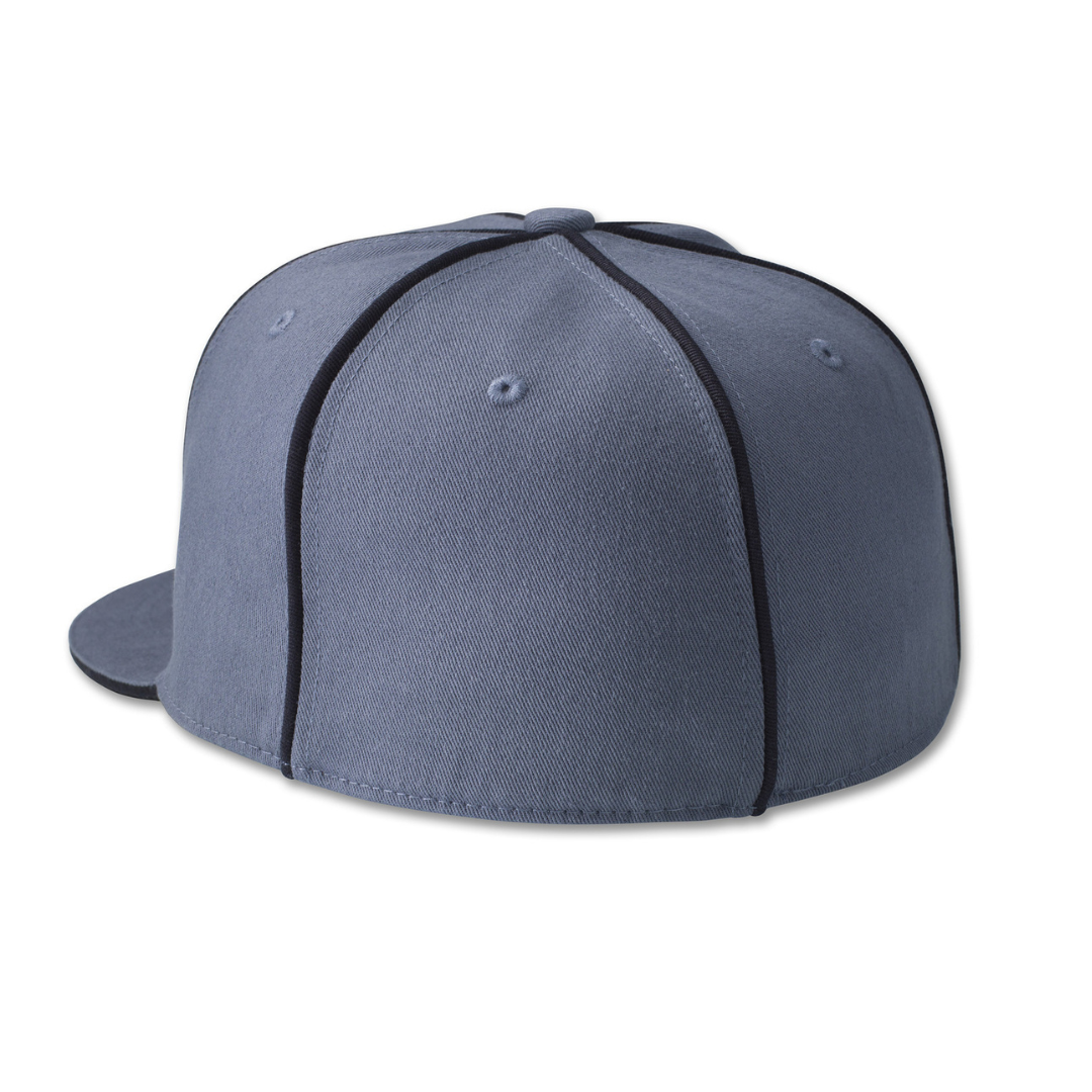 Gray baseball cap with black accents on a white background